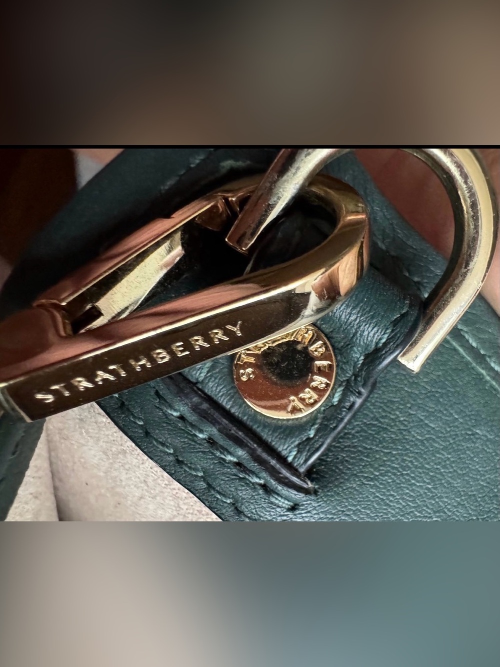 Strathberry Midi medium Tote 👜 Bottle Green Leather Top Handle Shoulder Bag $875 - Picture 6 of 16